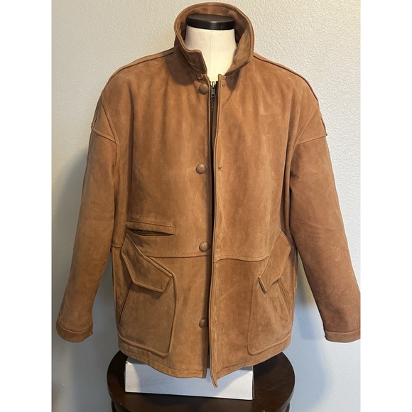 Vtg ORVIS Brown Leather Suede Chore Jacket Barn Coat Quilted lining Men XL Heavy